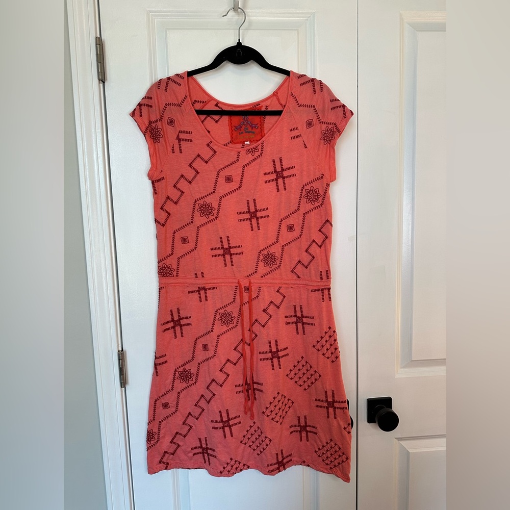 Johnny Was Women’s Embroidered Drawstring Waist Dress Coral/Red (Size S)